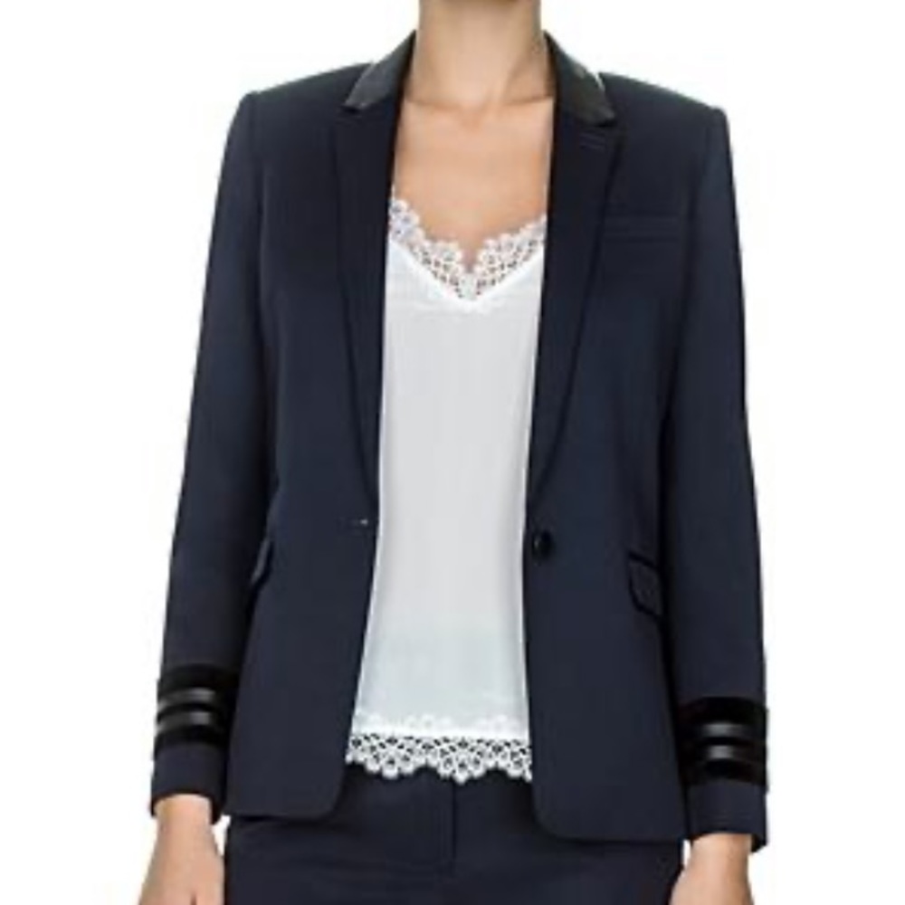 NWT The Kooples Leather trimmed 1 button Blazer